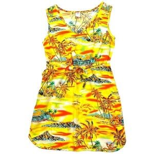 Palmwave Hawaii Aloha‎ Print Tropical Yellow Mini Sleeveless Sundress Size S